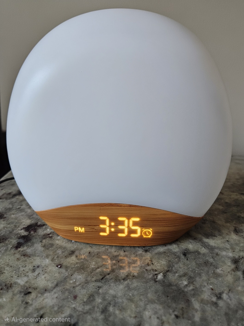 LED Wake Light Alarm Clock White Faux Wood Grain Minimalist Bedside